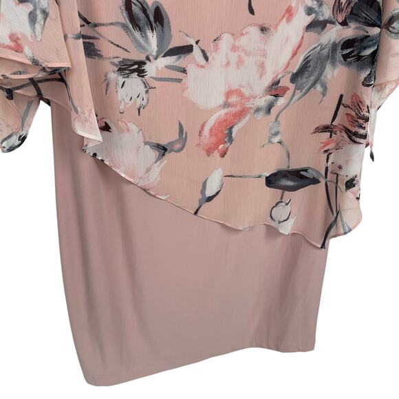 Frank Lyman Montreal Overlay Floral Print Dress Light Pink Womens Plus Size 18 - Picture 3 of 7